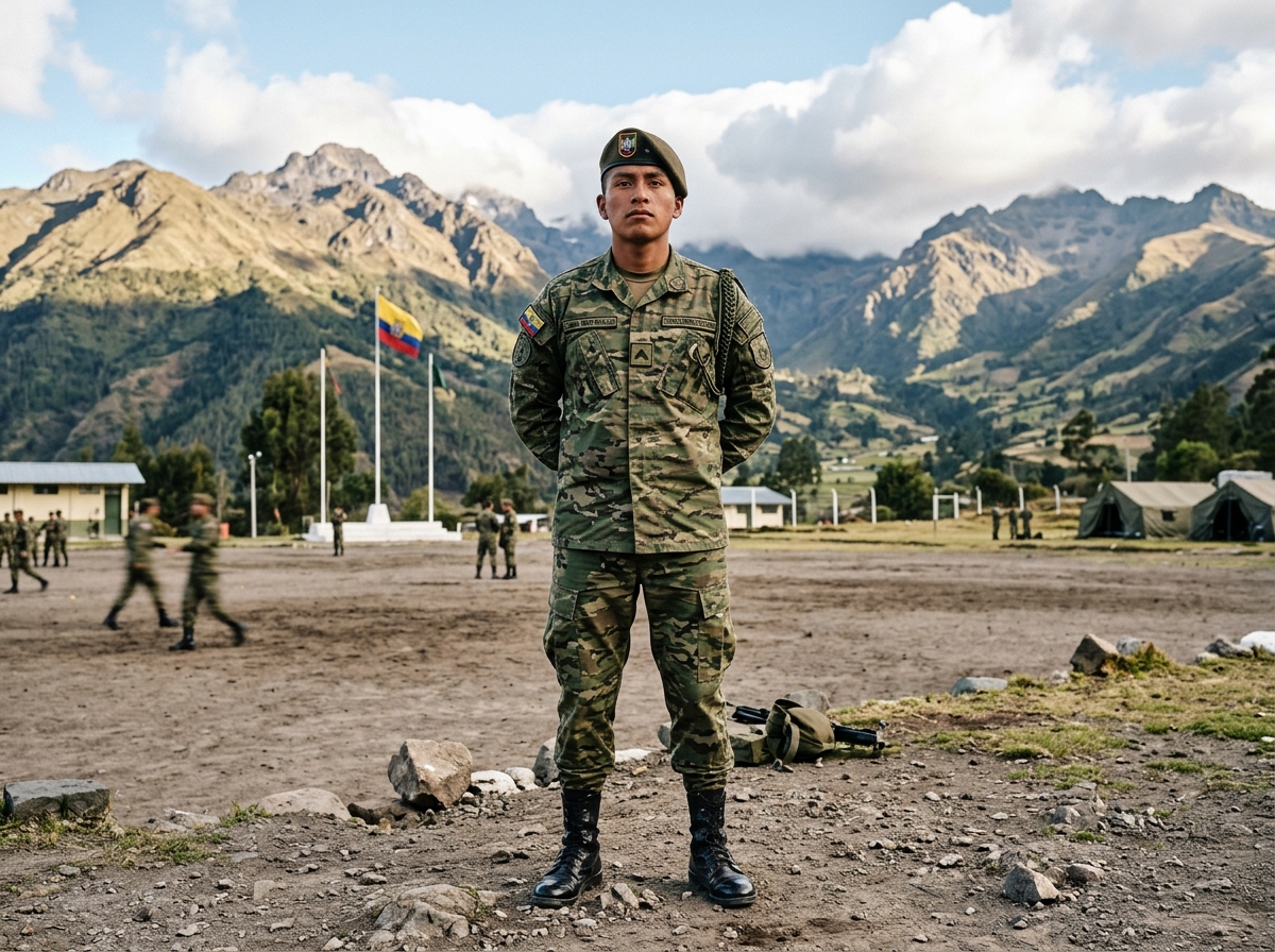 Aspirante de COMANDO con uniforme reglamentario en Tabacundo, Ecuador