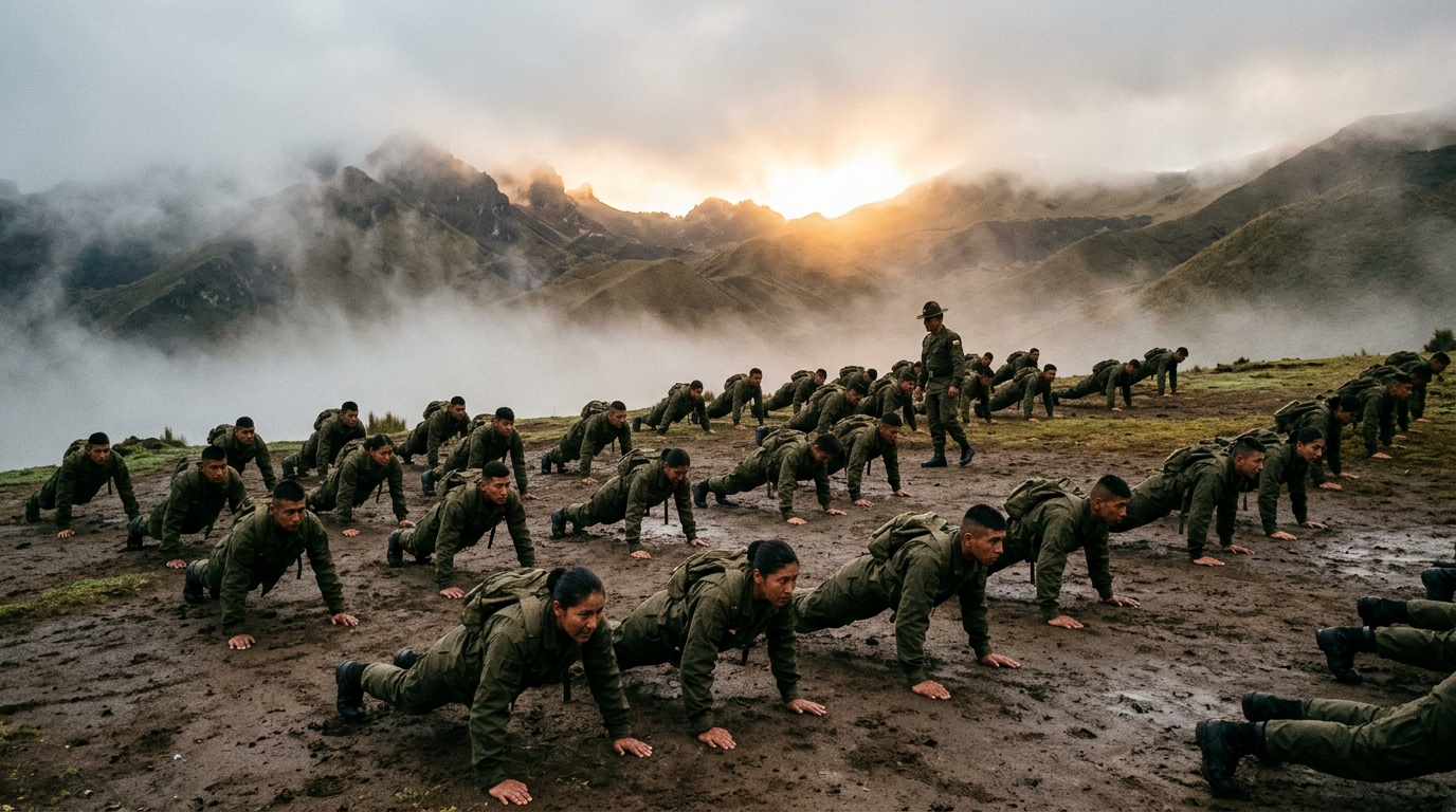 Aspirantes entrenando en exteriores en el Centro de Alto Rendimiento COMANDO en Tabacundo